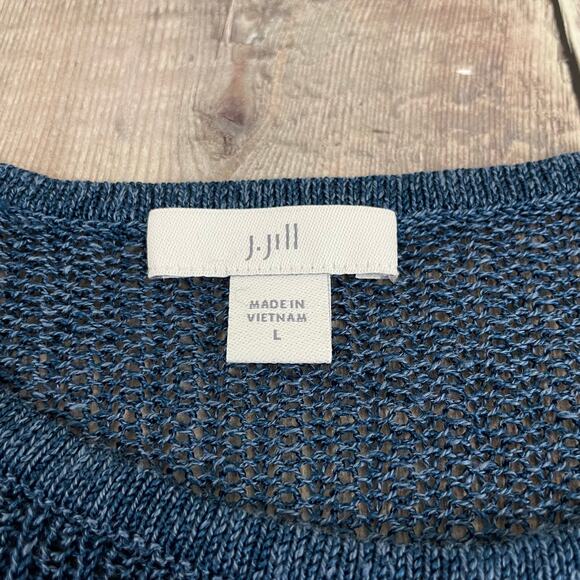 J. Jill Boxy Spring Sweater Womens Sz L Blue Open Knit Pullover Crew Neck - Picture 4 of 10